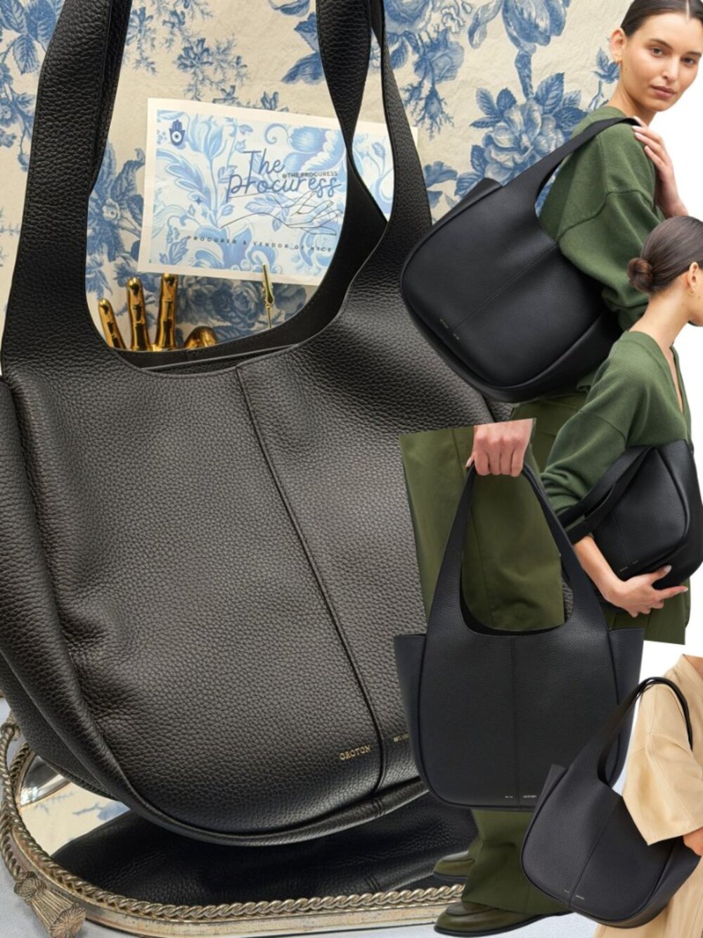 🆕 OROTON 🧿 NWOT Emilia Tote Bag, Black Pebble Leather